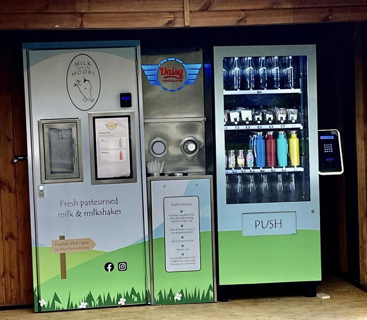 Milk and milkshake vending machines at Fowlers Plot Farm